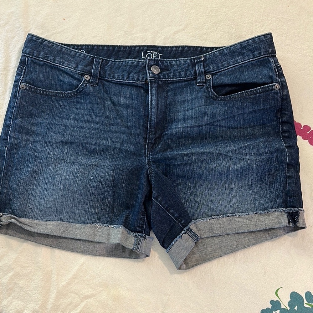 LOFT Blue Jean Shorts Rolled Hem Casual